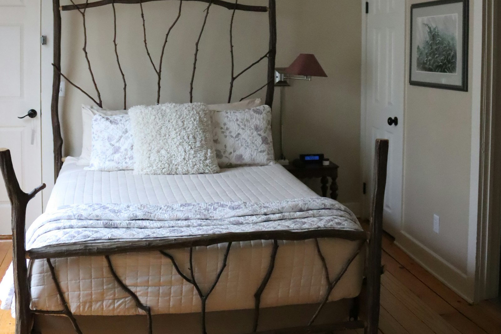 A bed frame cut from the farm’s own timber